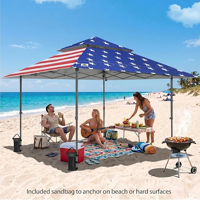 EAGLE PEAK 13x13 Pop Up Canopy Tent, Auto Extended Eaves, American Flag | Easy - Image 8