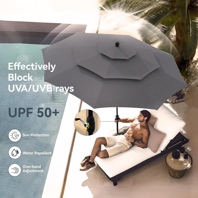 PHI VILLA 10ft Outdoor Patio Umbrellas, 3 Tier Vented Table Umbrella, 1.5" Pole - Image 3