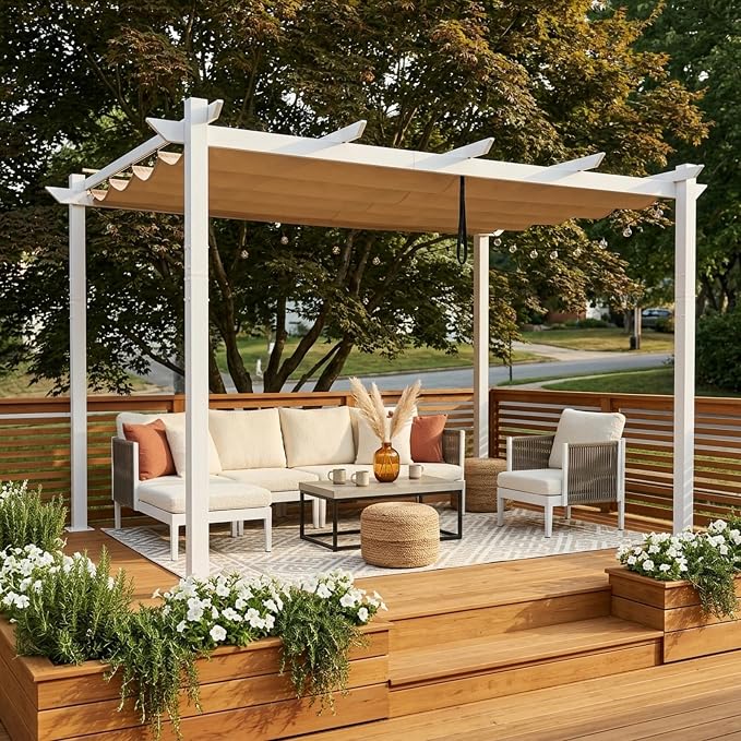 PURPLE LEAF Outdoor Pergola 10' x 13' White Pergola, Double Canopy, Khaki | - Image 10