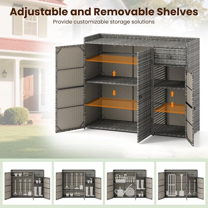 Tangkula Rattan Outdoor Storage Cabinet, Patiojoy Outdoor Cabinet - Image 4