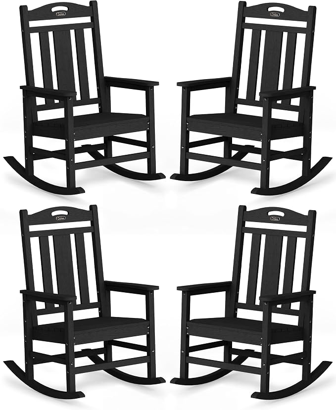 Oversized Outdoor Rocking Chairs Set of 4, 380lbs Heavy-Duty Large Patio Rocker by CIOKEA