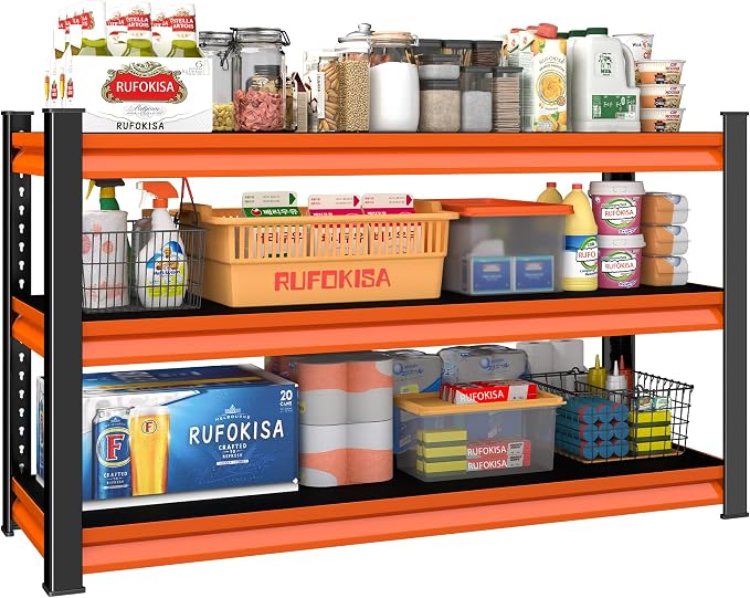 3-Tier Garage Shelving Heavy Duty, 1600lbs Load Capacity Utility Rack Shelves & by Rufokisa