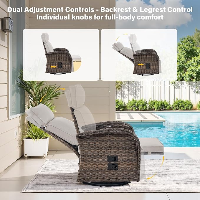 Dual-Adjust Outdoor Swivel Recliner Chair – Reclining Patio Chair - Image 4