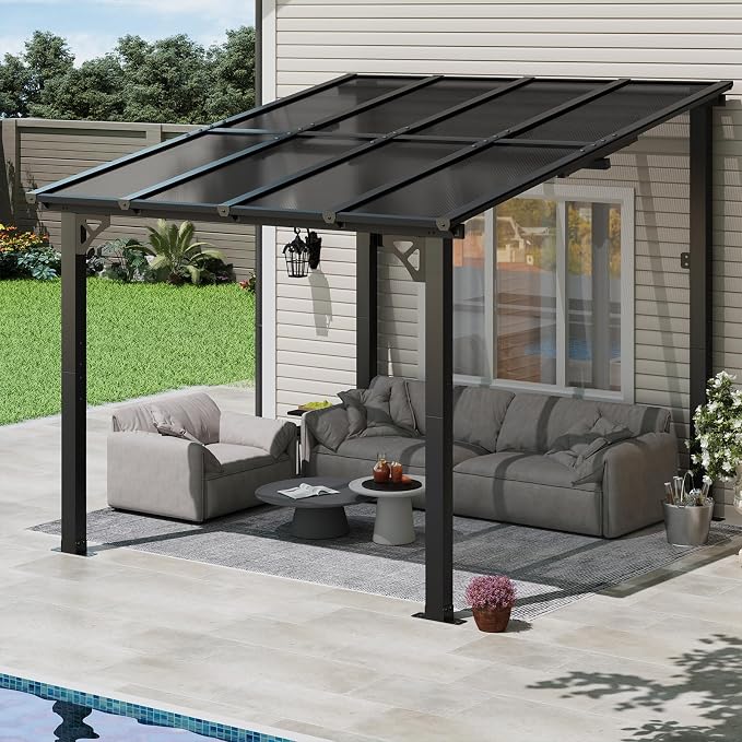 10x8 FT Lean to Gazebo Pergola, Outdoor Wall Mounted Gazebos by Breezestival