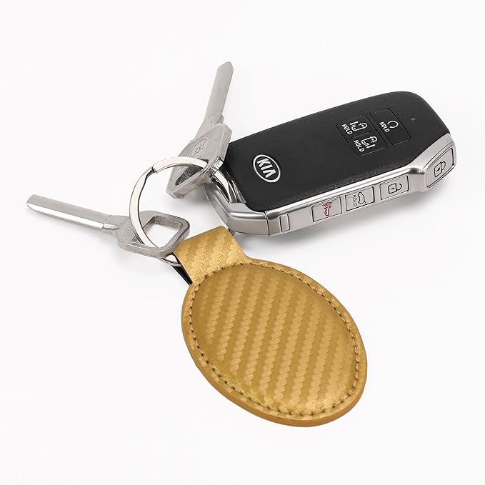 LaserGram Oval Keychain, Golfer Golfing, Personalized Engraving Included (Carbon Fiber Gold)