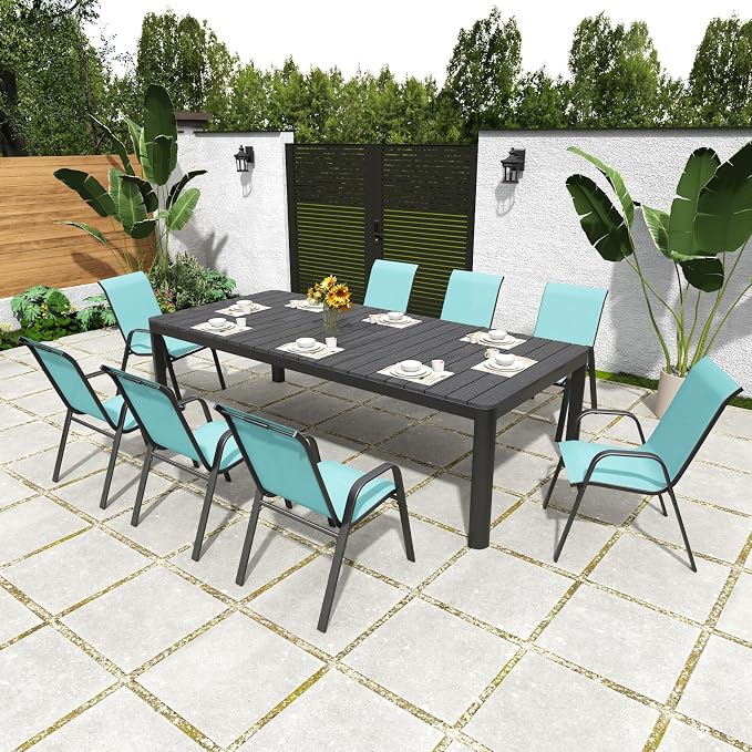Light Blue Patio Chairs Set of 4, Stackable Outdoor Dining Chairs - Image 8