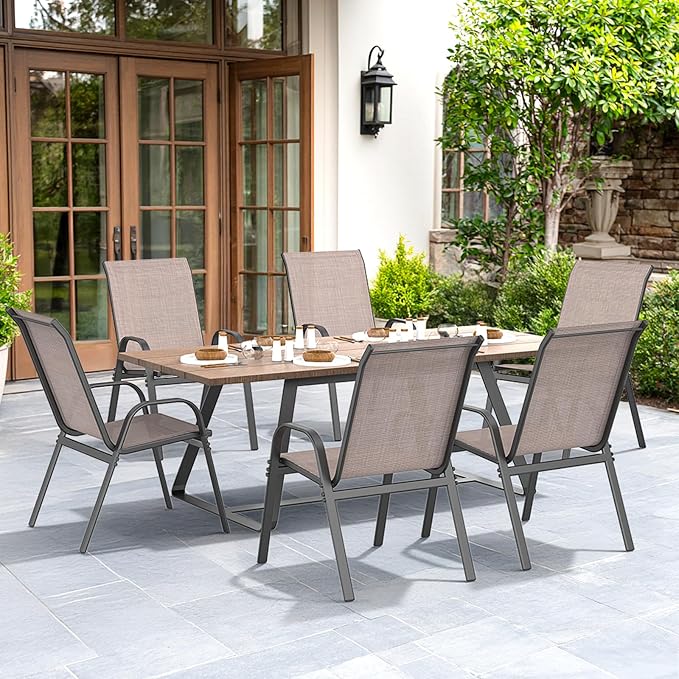 Patio Chairs Set of 6, All Weather Outdoor Dining Chairs | Stackable Dining - Image 2