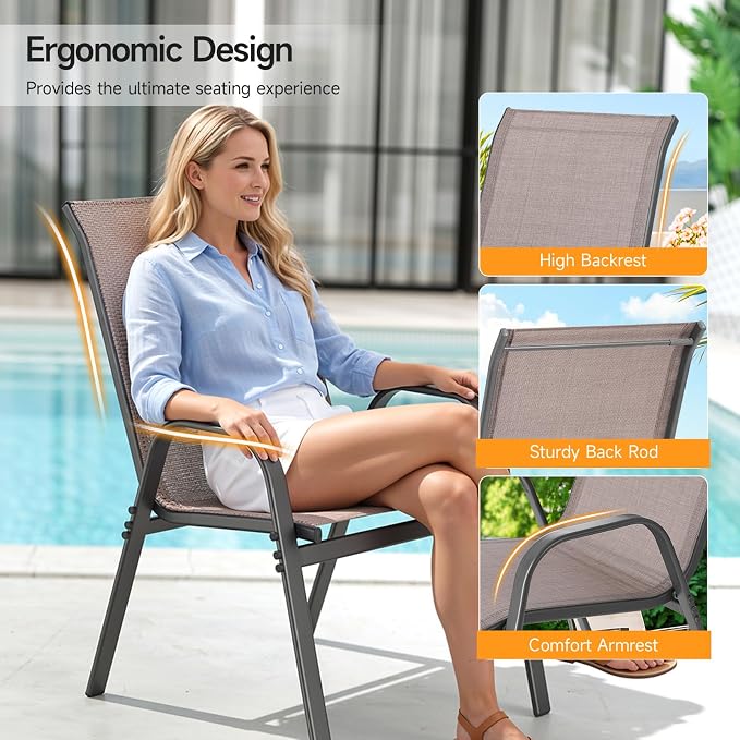 Patio Chairs Set of 4, Stackable Outdoor Dining Chairs | All Weather Dining Set - Image 7