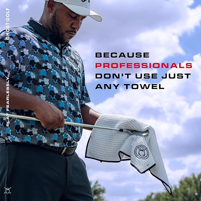 Ghost Golf Magnetic Towel (Greenside) - Premium Ultra-Absorbent Microfiber Golf Towel with Magnet for Golf Carts or Clubs - 18" x 18" Golfing Gear - Waffle Weave Pattern (Orange)