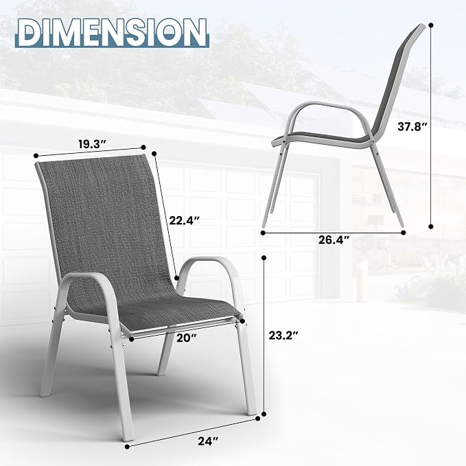 Amopatio Patio Chairs Set of 6, Stackable Outdoor Dining Chairs - Image 3
