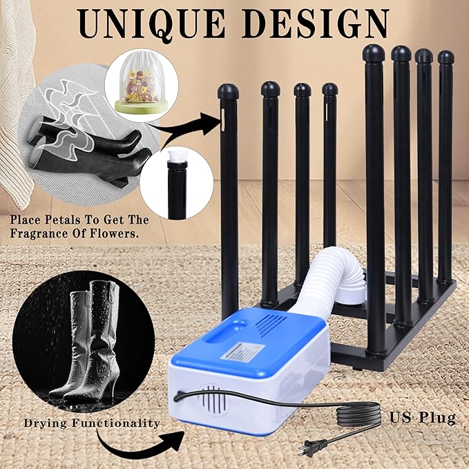 Boot Rack Organizer Tall Boots Boot Storage Free Standing Shoe Racks Black Metal for Dorm Room, Closet, Entryway, Bedroom for 4 Pairs With Multifunctional Portable Dryer 600W(54.3 * 50 * 30)