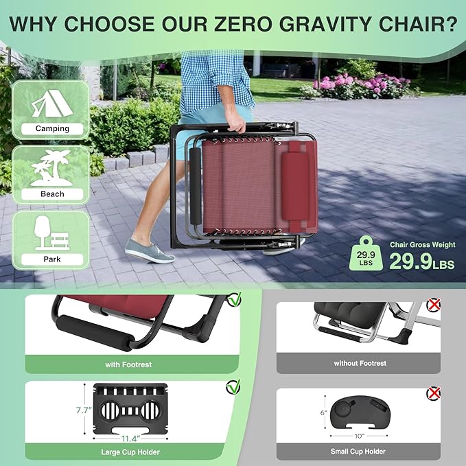 Suteck Oversized Zero Gravity Chair, 500LBS 33In XXL Outdoor Recliner Chairs | - Image 5