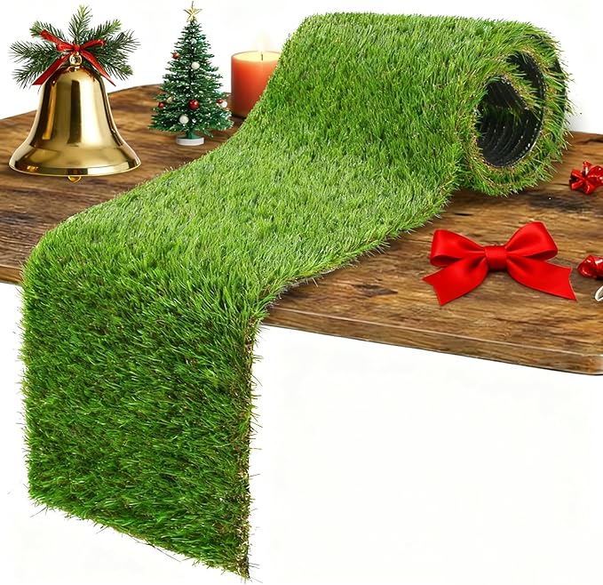 GLOBREEN Artificial Turf Grass Table Runner for Green Christmas Mantle Decor Football Golf Table Centerpiece Party Decorations, Wedding, Birthday, Baby Shower 12" x 108"