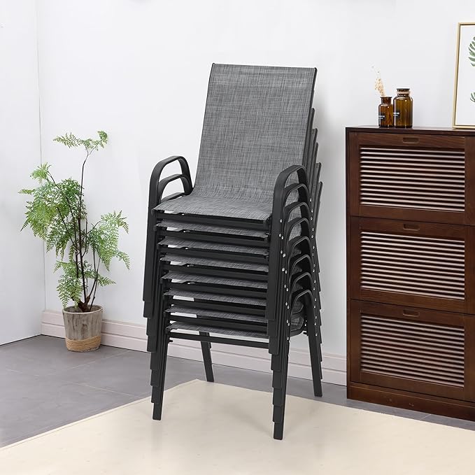Patio Dining Chairs Set of 8, Outdoor Stackable Furniture Set | All Weather by PIZZELLO