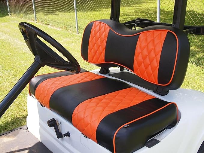 Huskey Parts Company 2pc Orange Diamond Stitched Golf Cart Seat Cover Compatible with Yamaha Drive G29, Drive 2