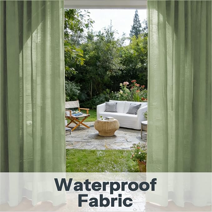 Outdoor Sheer Curtains for Patio Waterproof, 2 Panels Rod Pocket Indoor/Outdoor - Image 6
