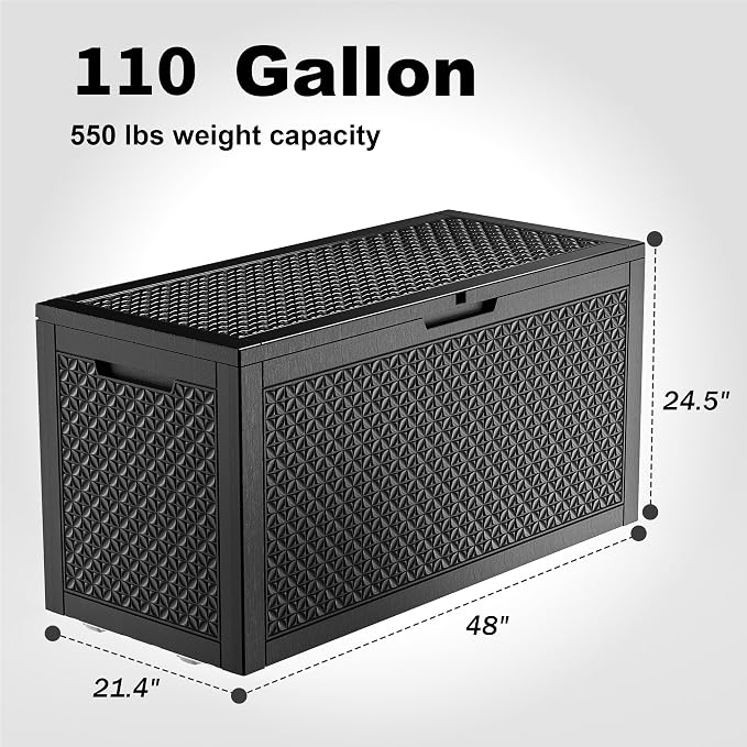 PatioZen 110 Gallon Resin Deck Box, Lockable Patio Outdoor Storage Box - Image 2