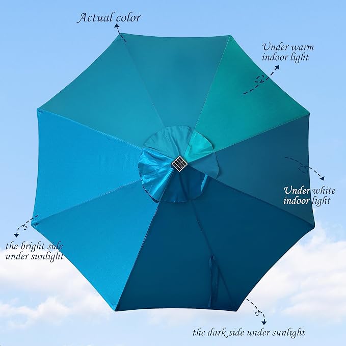 9 ft Solar Umbrella 32 LED Lighted Patio Umbrella Table Market Umbrella - Image 2