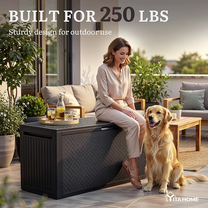 YITAHOME 95 Gallon Large Outdoor Deck Box | Lockable Waterproof Resin Storage - Image 3