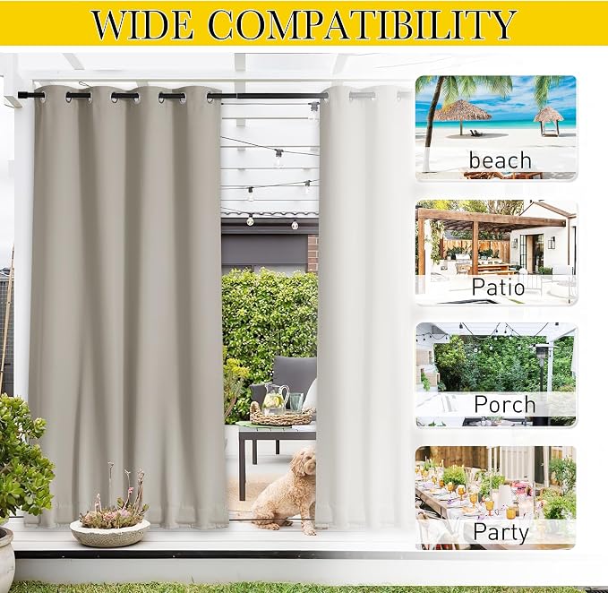 NICETOWN 2 Panels Outdoor Curtains Waterproof Extra Long W52xL108 Natural | - Image 8