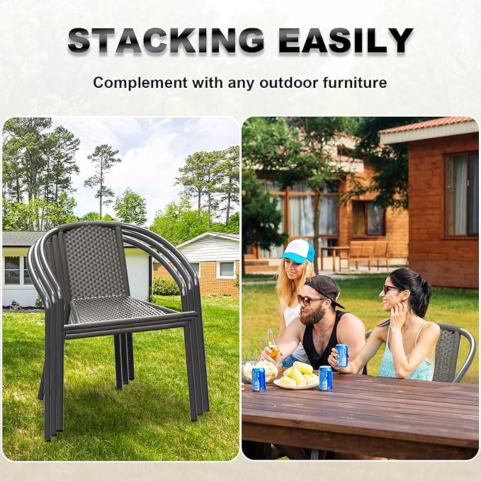 Grezone 4-Piece Rattan Indoor-Outdoor Restaurant Stack Chair Versatile and - Image 5