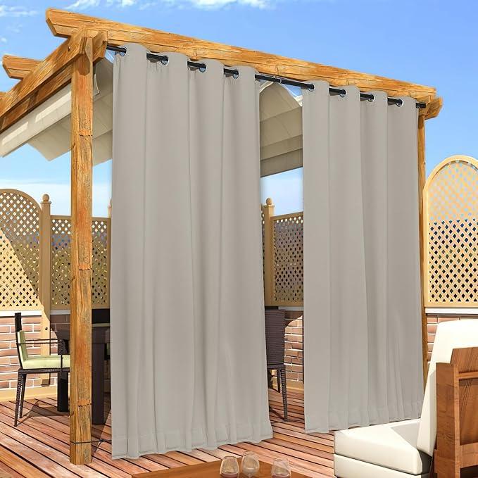 NICETOWN Outdoor Curtains Waterproof Fixed Bottom W52xL95 Natural | - Image 7