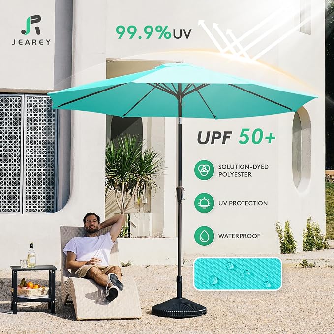 JEAREY 9FT Outdoor Patio Umbrella, Market Umbrella, Peacock Blue | Outdoor - Image 3