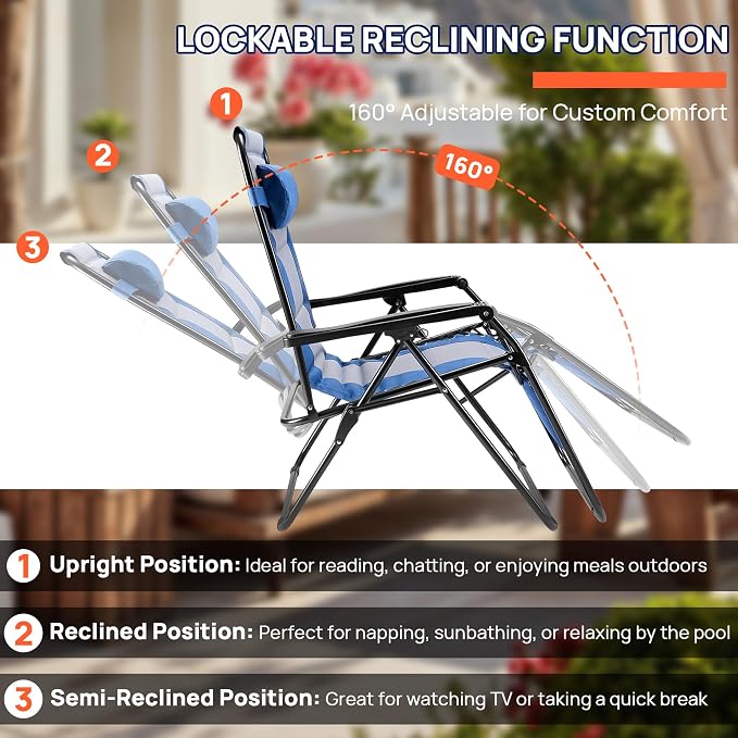 Alpen Zero Gravity Chair, Portable Padded Patio Chairs - Image 4