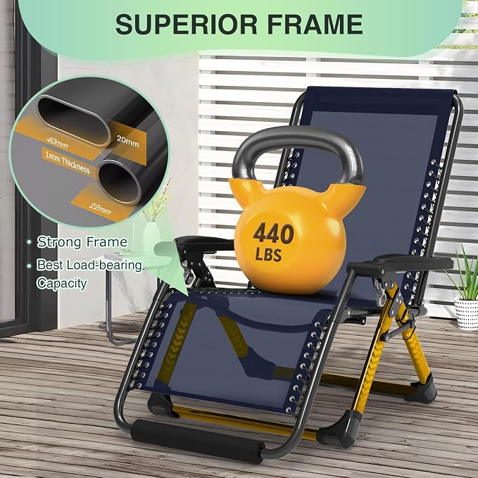 Suteck Oversized Zero Gravity Chair, Upgraded Lock and Footrest, Reclining - Image 6