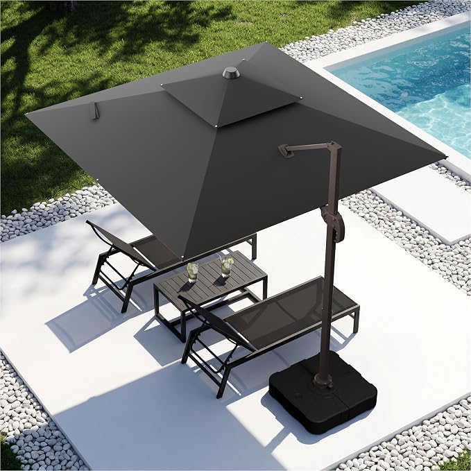 10x10FT Cantilever Outdoor Patio Umbrellas，Double Top Large Square Umbrella by ZLACUIU