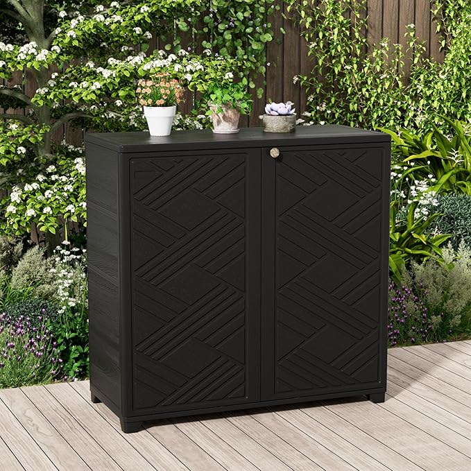 KINYING Outdoor Storage Cabinet Waterproof, 60 Gallon Resin Outdoor Storage Shed - Image 2
