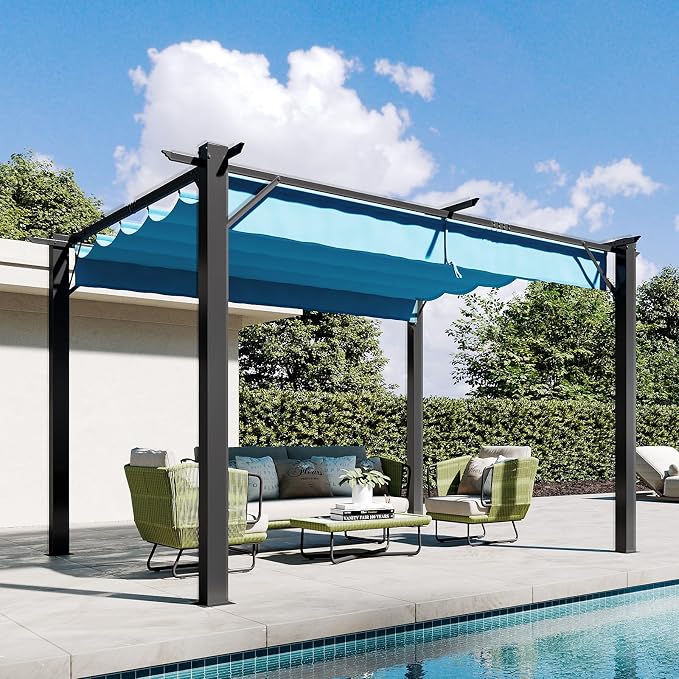 Aoxun 10'x12' Retractable Pergola, Heavy Duty Metal Frame by Aoxun