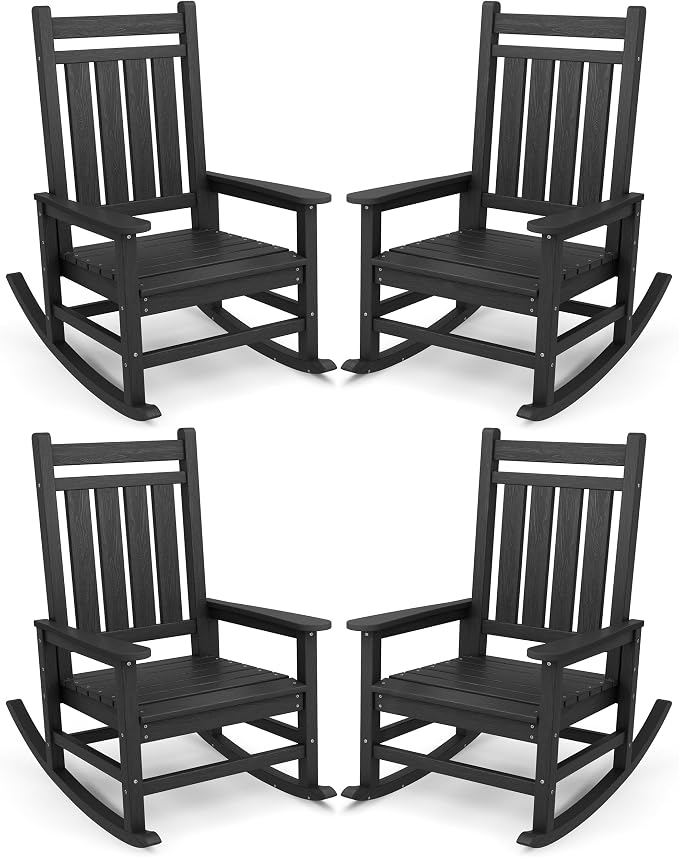 SERWALL Outdoor Rocking Chair Set of 4, HDPE Rocker by SERWALL