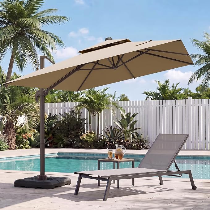10x10 FT Patio Cantilever Umbrella, Rectangular Heavy Duty Offset Umbrella by VEGOND