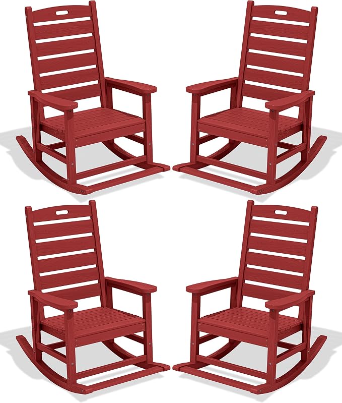 SERWALL Outdoor Rocking Chair Set of 4, Oversized HDPE Rocker, All Weather by SERWALL