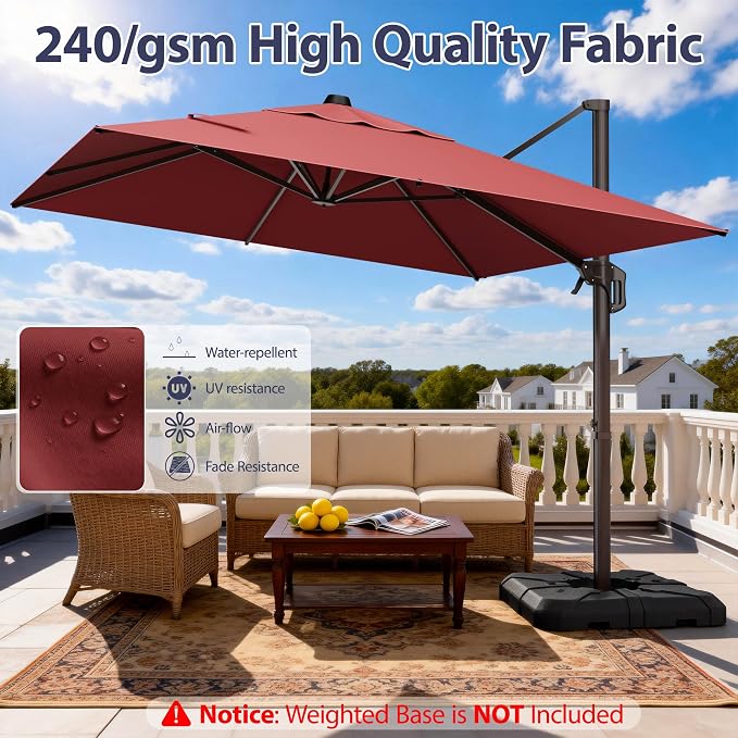 9' X 12' Cantilever Patio Umbrella Rectangle Outdoor Umbrella, 6-Level Tilt & - Image 5