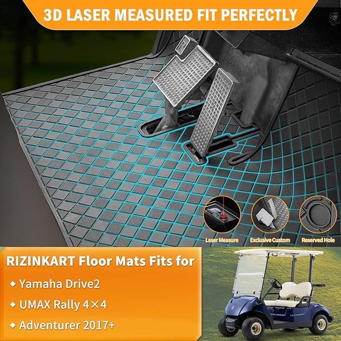 Golf Cart Floor Mat for Yamaha,Customize Non-Slip Full Coverage Liner Matt Replacement Fits to Yamaha G29/Drive, Drive2,Adventurer,QuieTech 2017+,Durable Easy to Clean