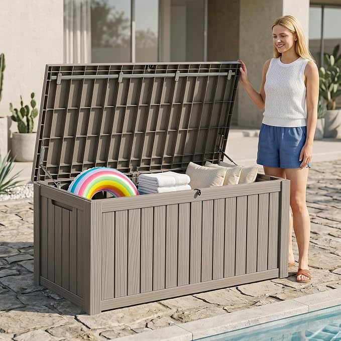 180 Gallon Resin Deck Box, Waterproof Lockable Outdoor Storage Box Container - Image 7