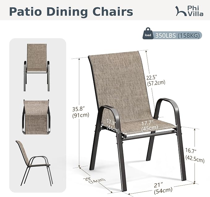 PHI VILLA Outdoor Stackable Dining Chair Set of 2, Textilene Mesh & Metal | - Image 8