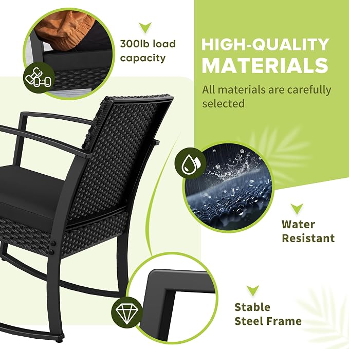 Homall Patio Furniture Set 3 Piece Resin Outdoor Bistro Set Rocking Patio Chairs - Image 2