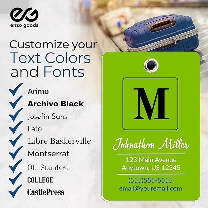 Personalized Luggage Tag | 2 Pack | Custom Luggage Tags for Suitcases | Kids Backpack Tag | 10 Color Options & Choose Font, Font Color