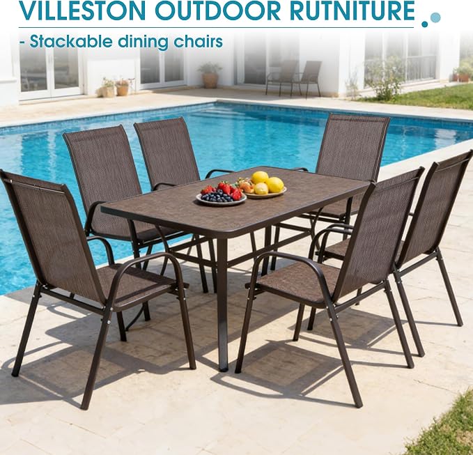 24.4" Wide Outdoor Stackable Chairs Set of 6 | Stacking Patio Chairs - Image 9