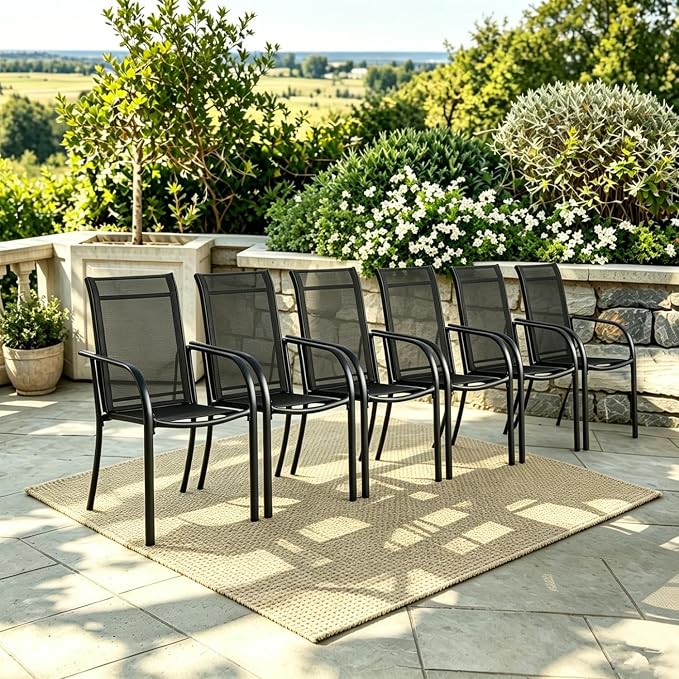 Stackable Patio Chairs Set of 6, Outdoor Dining Chairs by Puntogen