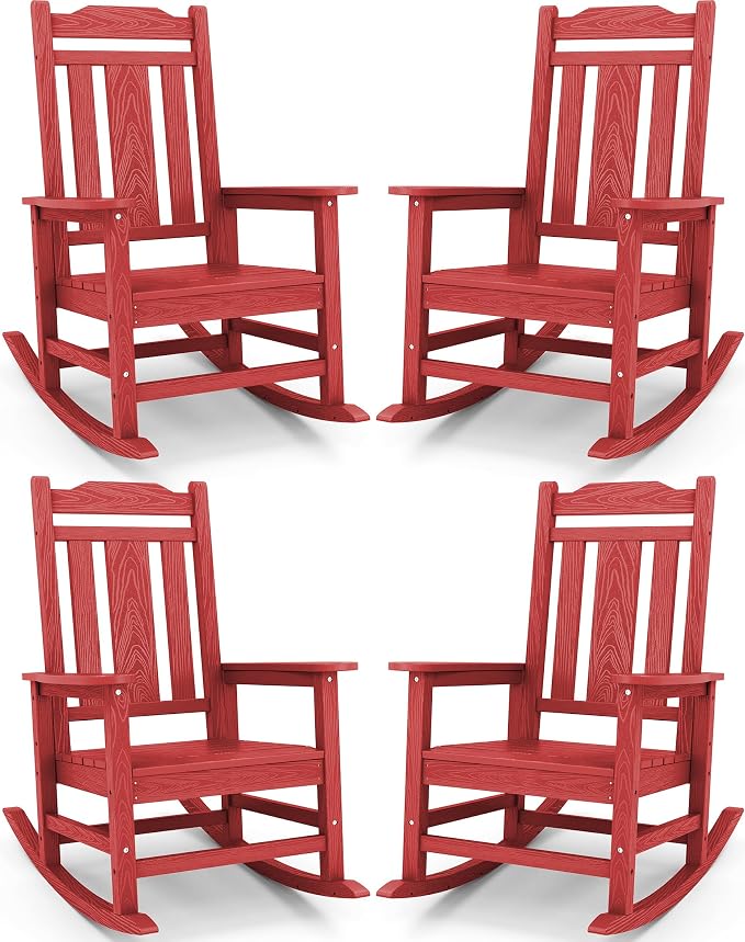 SERWALL HDPE Oversized Outdoor Rocking Chairs Set of 4, Patio Rocker, All by SERWALL