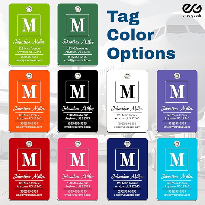 Personalized Luggage Tag | 2 Pack | Custom Luggage Tags for Suitcases | Kids Backpack Tag | 10 Color Options & Choose Font, Font Color