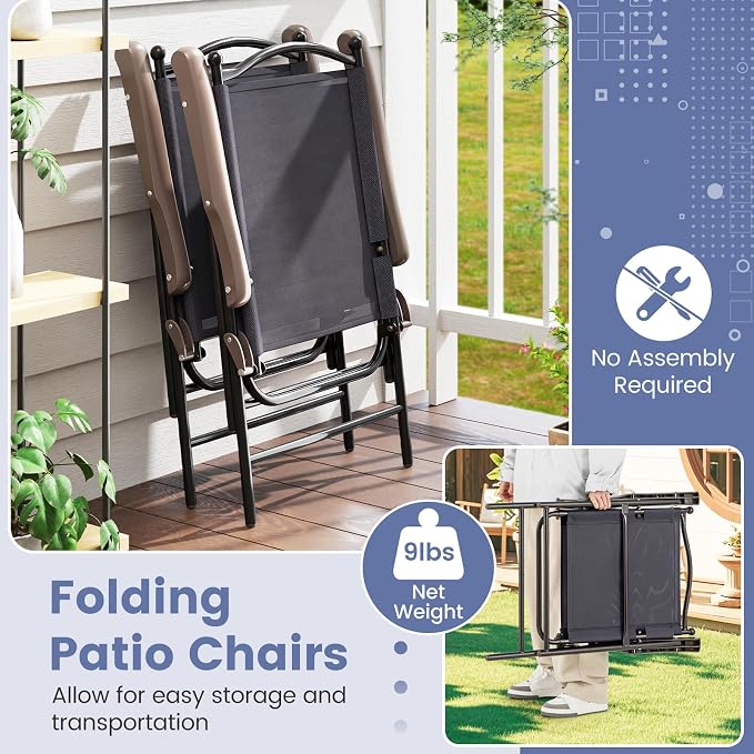 GIANTEX Set of 2 Patio Folding Chairs, Outdoor Patio Dining Chairs w/Armrest - Image 5