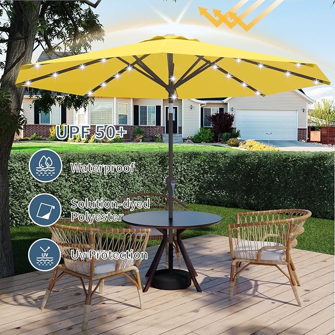 9FT Patio Umbrella with Solar Lights, Outdoor Market Umbrella with Tilt and - Image 3