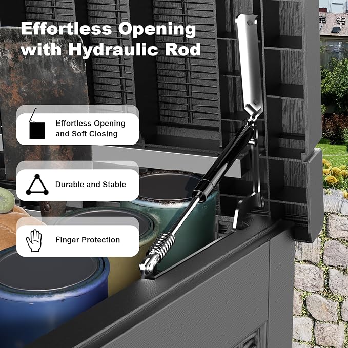 320 Gallon Deck Box Waterproof Outdoor Storage UV Resistant Black | Hydraulic - Image 3