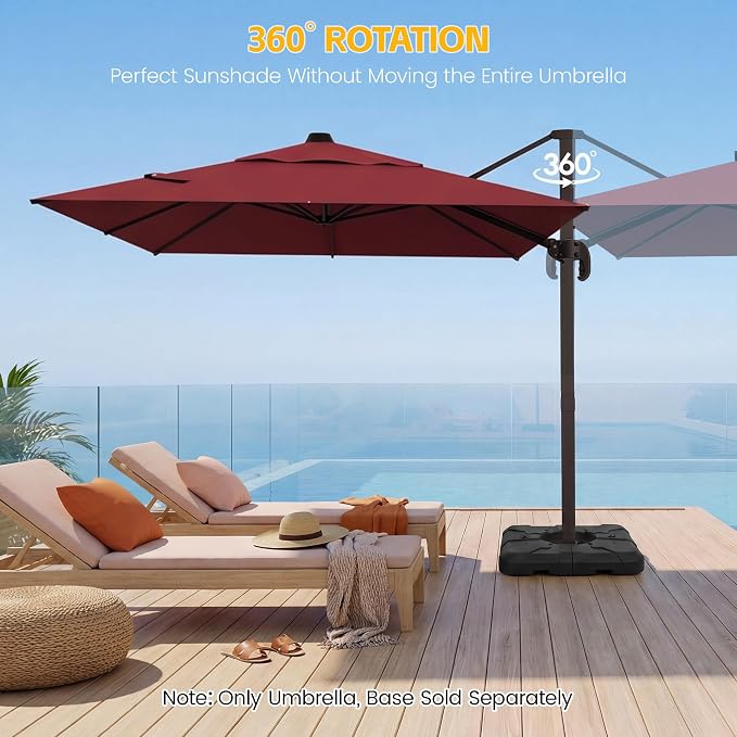 10x10 FT Patio Cantilever Umbrella, Rectangular Heavy Duty Offset Umbrella - Image 4