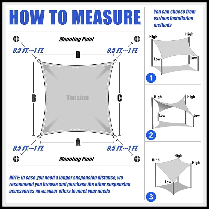 Royal Shade 7' x 18' White Rectangle Square Sun Shade Sail Order to Make - Image 6